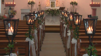 lanterns with ivy for the church aisles
